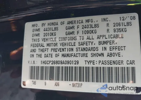2009 Honda Accord 2.4 Ex-L from USA, damaged, VIN 1HGCP26809A090129